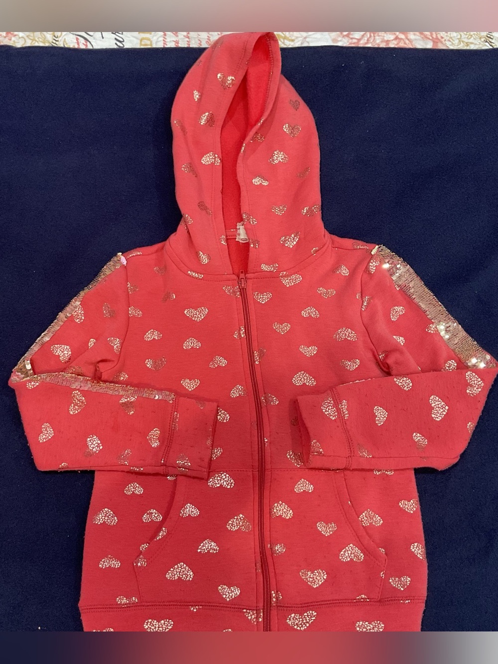 Btween Girls Coral Zip-Up Hoodie with Sparkle Hearts Size 8